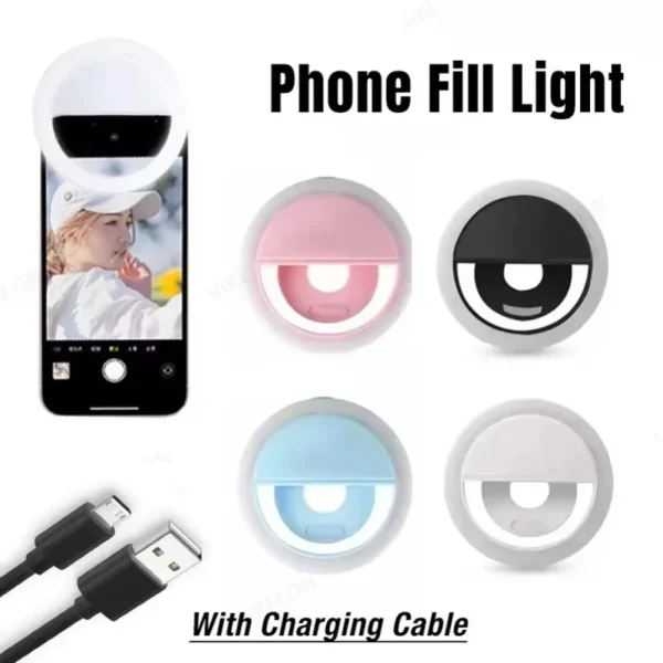 tiny ring light with charging cable usb charge for all smartphone