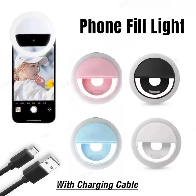 tiny ring light with charging cable usb charge for all smartphone
